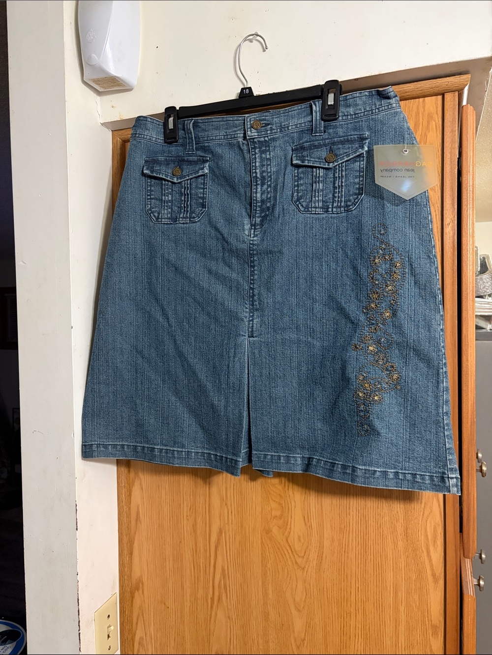 Sag Harbor Blue Denim A-Line Skirt with Embroidered Detail